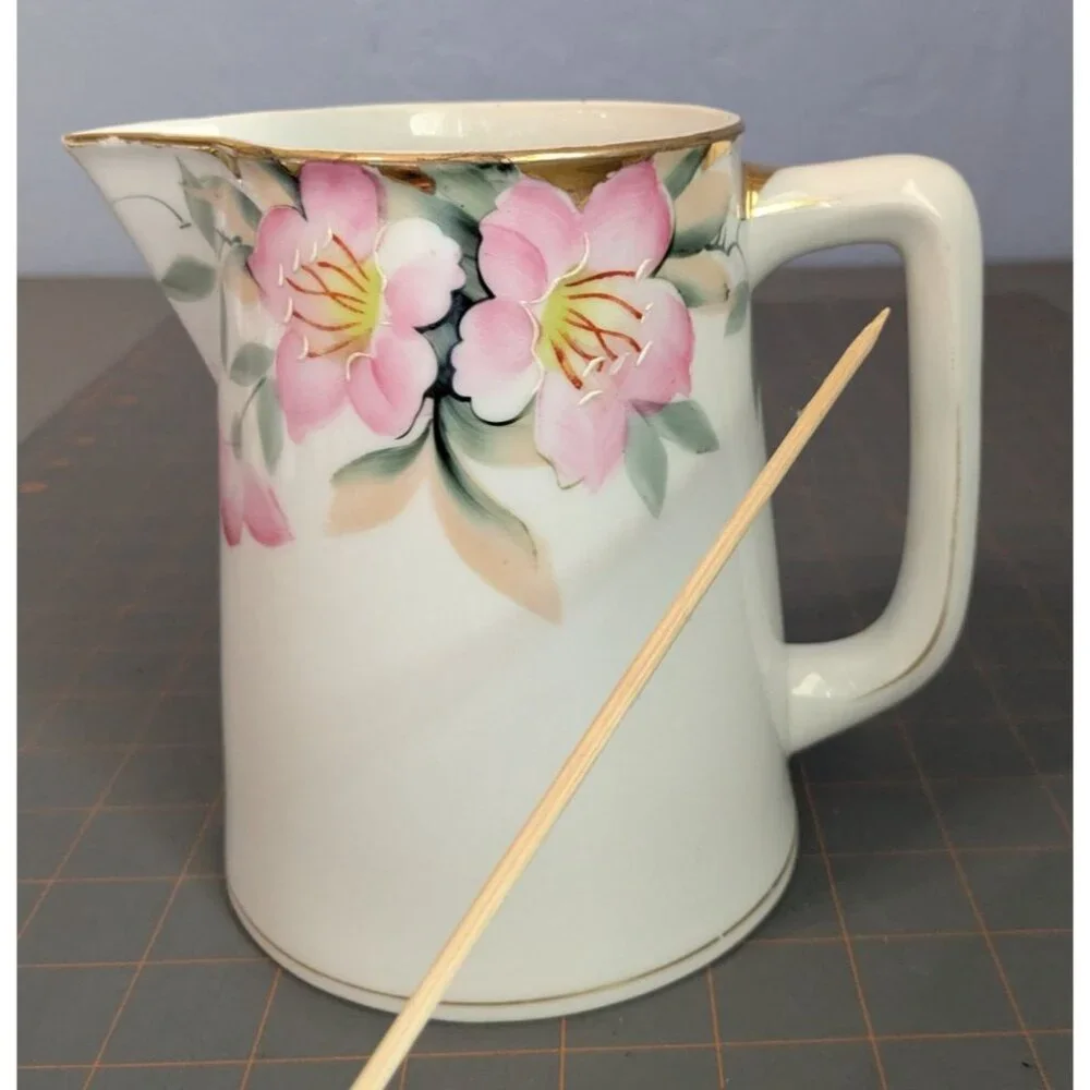 Noritake Azalea Porcelain Pitcher 28oz Floral Gold Trim 5.75" Japan Juice jug mi - Picture 8 of 15